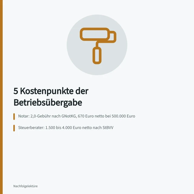 Kostenpunkte der Betriebsübergabe: Notar, Steuerberater, Gutachter im Überblick. 5 Kostenpunkte der Betriebsübergabe: Notar, Steuerberater, Gutachter