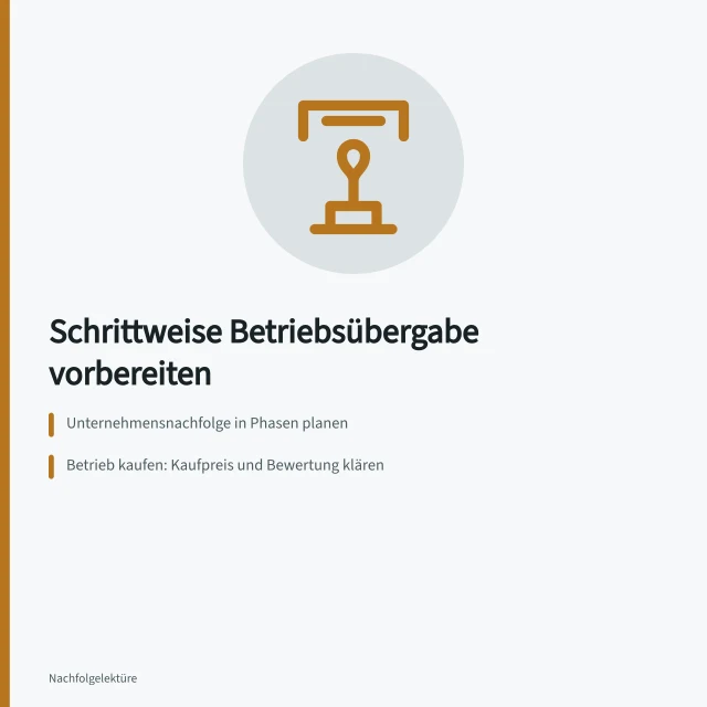 Schrittweise Übergabe eines Betriebs organisatorisch vorbereiten. Wie sich eine schrittweise Übergabe organisatorisch vorbereiten lässt